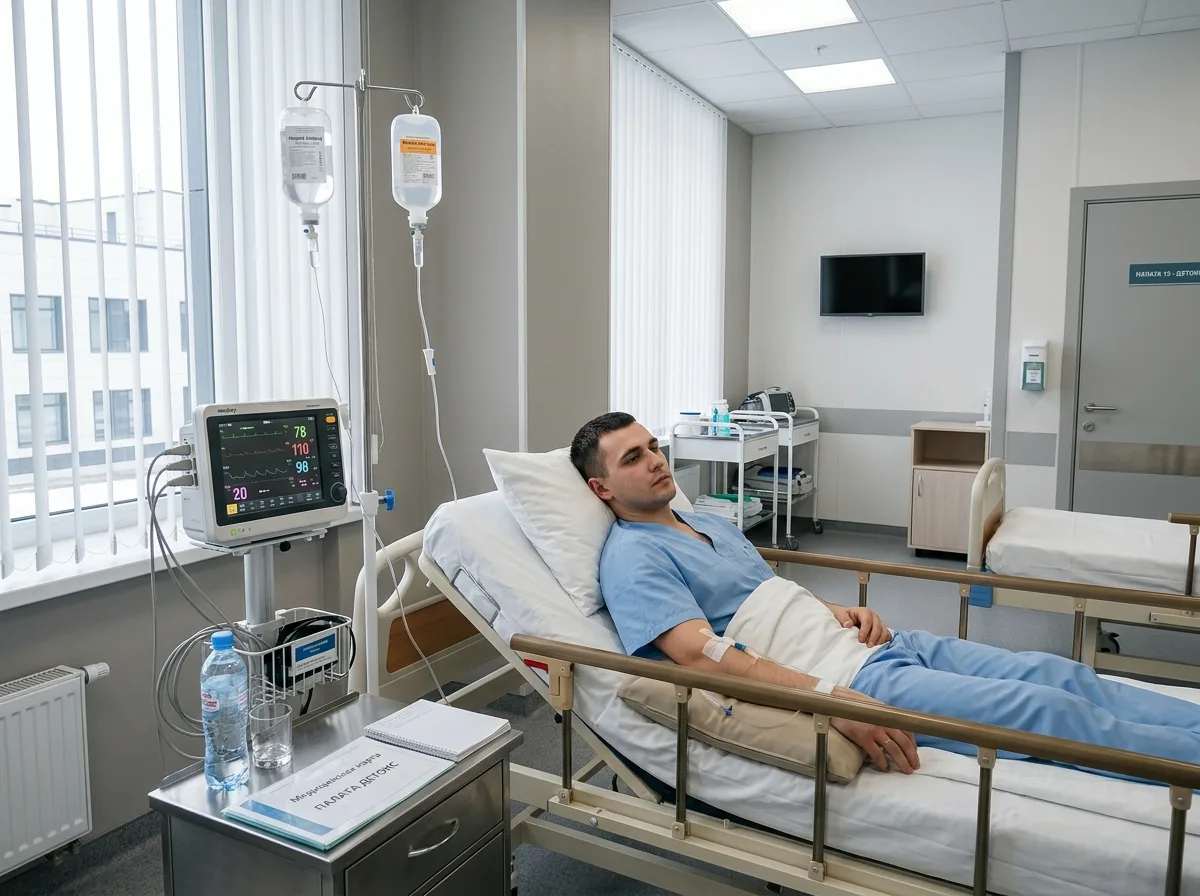 Медицинская палата для детоксикации от наркотиков, оборудование, стерильная обстановка клиники